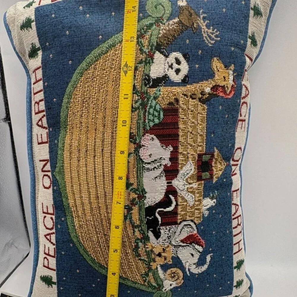 Noahs Ark Tapestry Accent Pillow Peace On Earth Home Decor 16 Inch Animal Theme